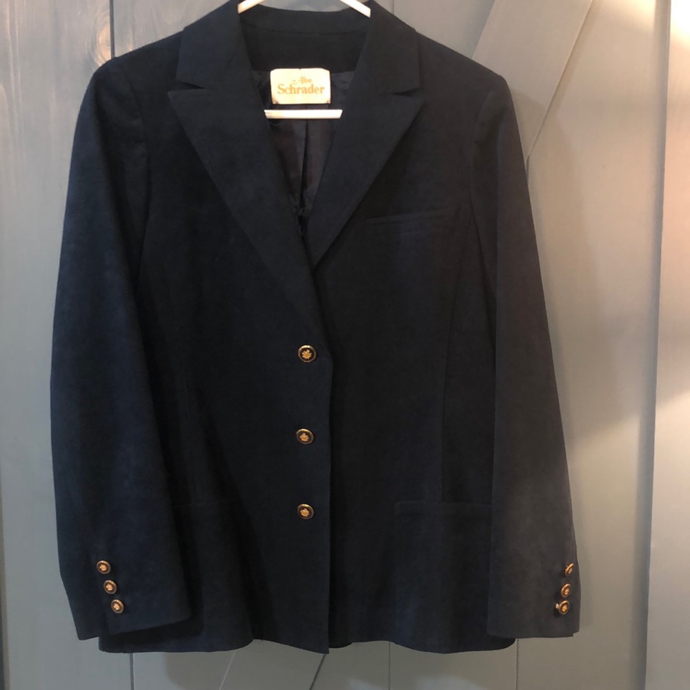 Vintage Ladies ABE SCHRADER Navy Suede Blazer